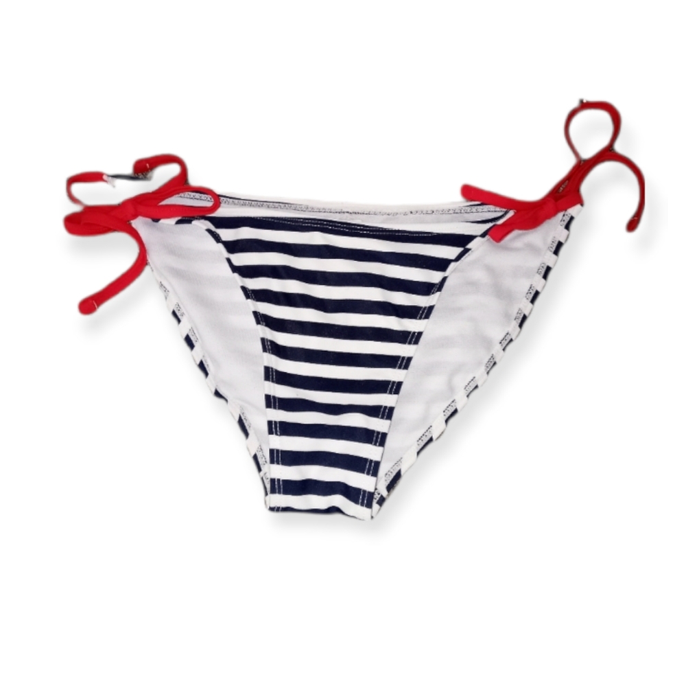 New patrotic navy blue and white stripe bikini bottoms size small